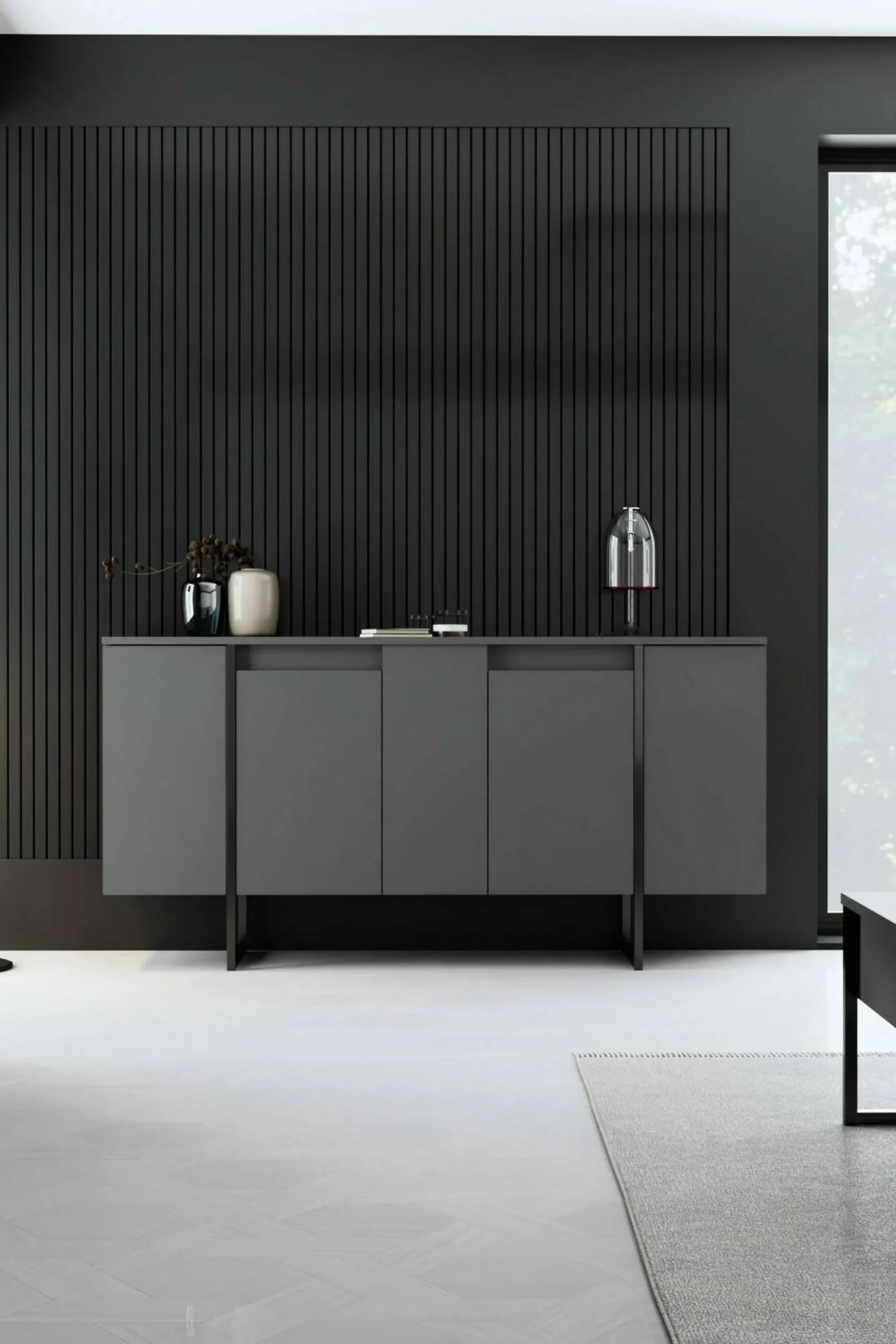 Credenza Arta, 160x35h80 cm, Antracite e Nero<Dmora Sale
