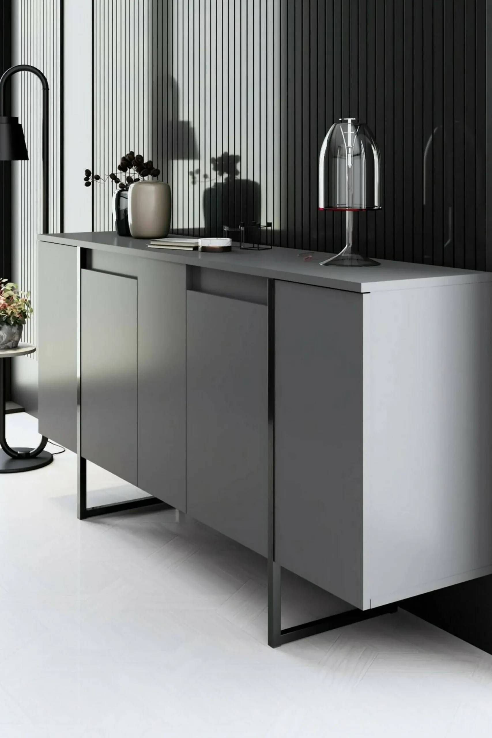 Credenza Arta, 160x35h80 cm, Antracite e Nero<Dmora Sale