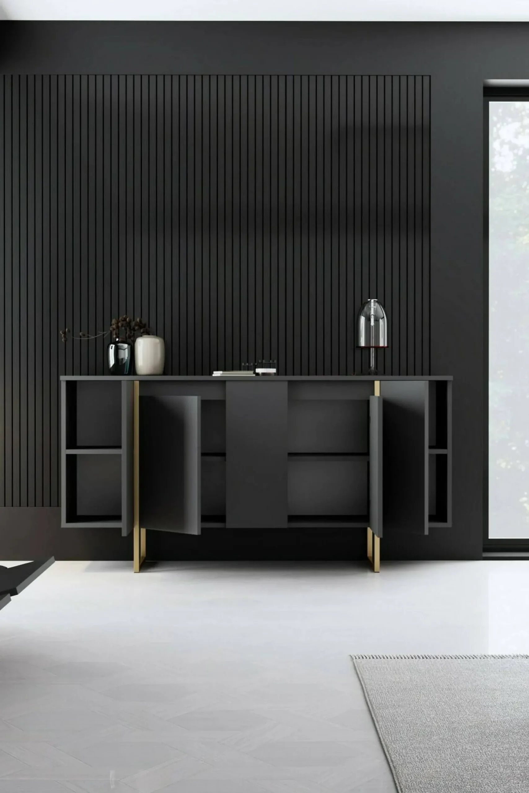Credenza Arta, 160x35h80 cm, Antracite e Oro<Dmora Shop