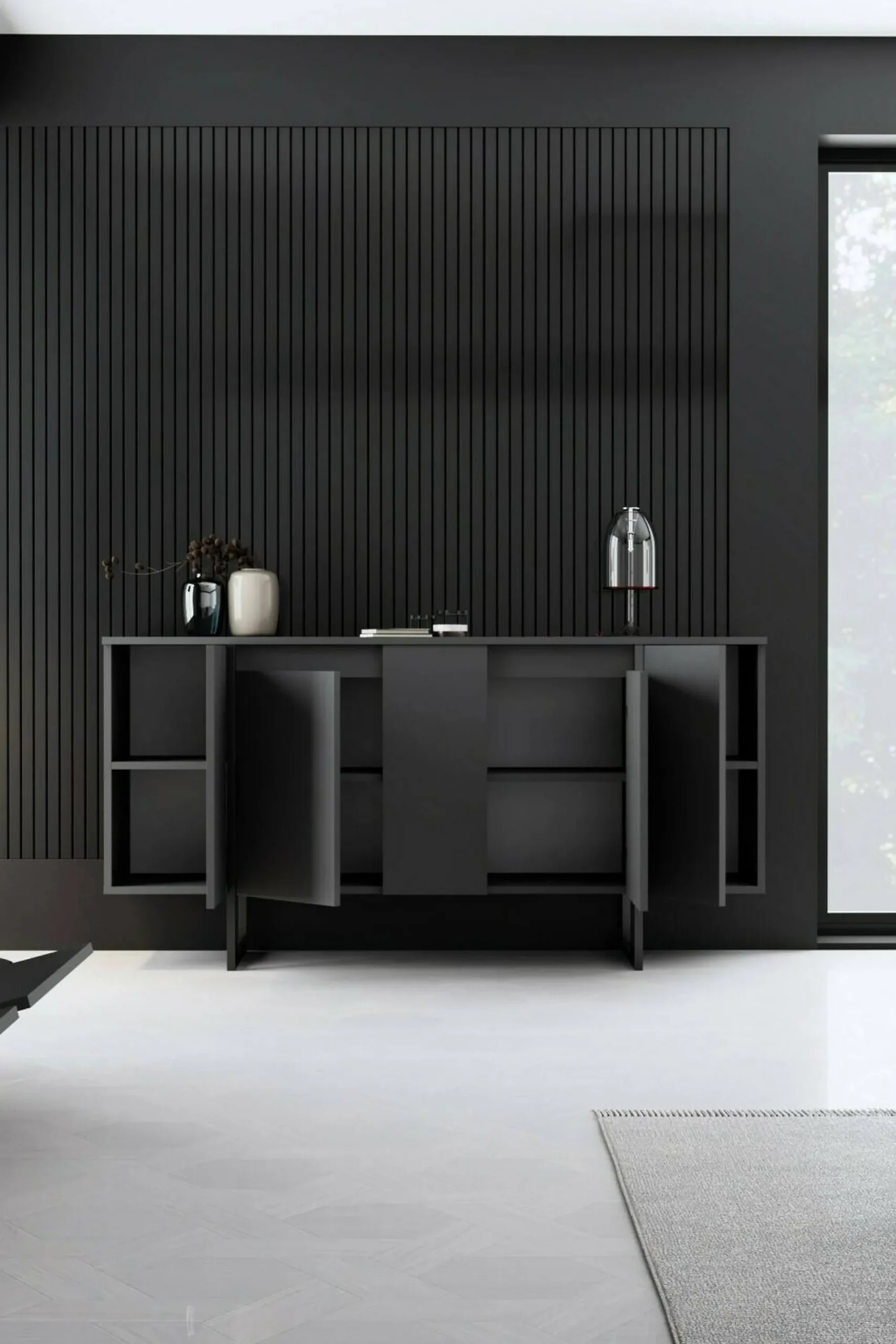 Credenza Arta, 160x35h80 cm, Antracite e Nero<Dmora Sale