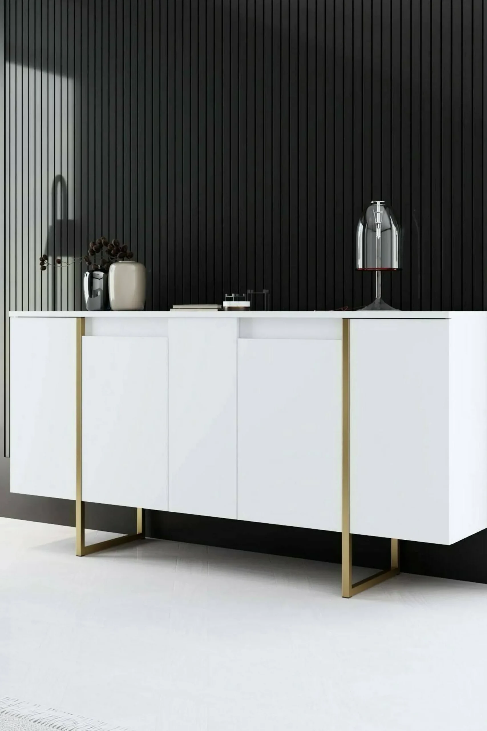 Credenza Arta, 160x35h80 cm, Bianco e Oro<Dmora Hot