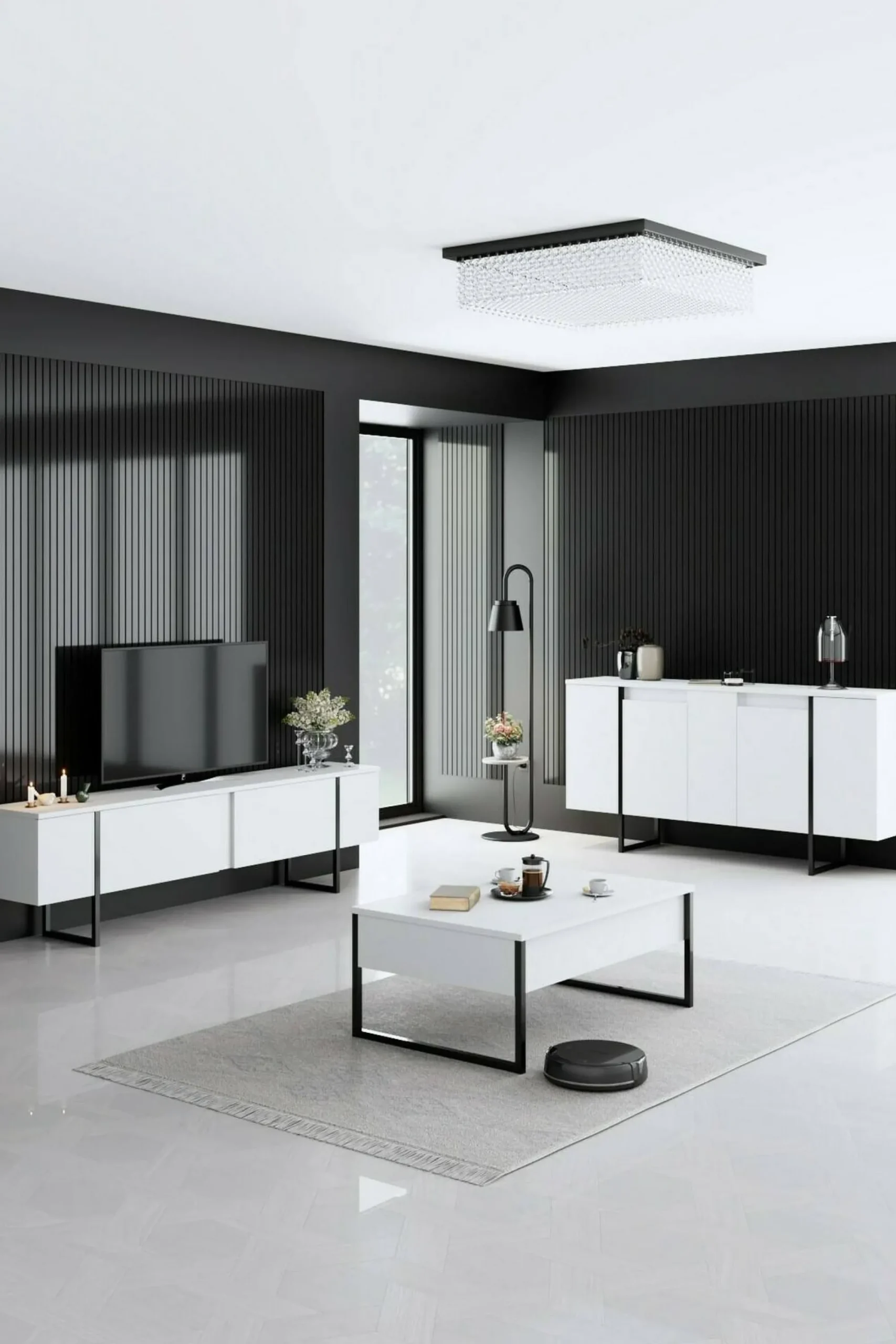 Credenza Arta, 160x35h80 cm, Bianco e Nero<Dmora Cheap