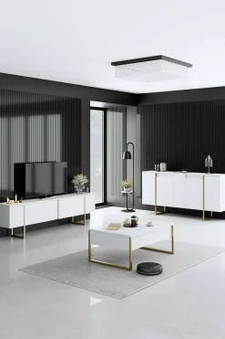 Credenza Arta, 160x35h80 cm, Bianco e Oro<Dmora Hot