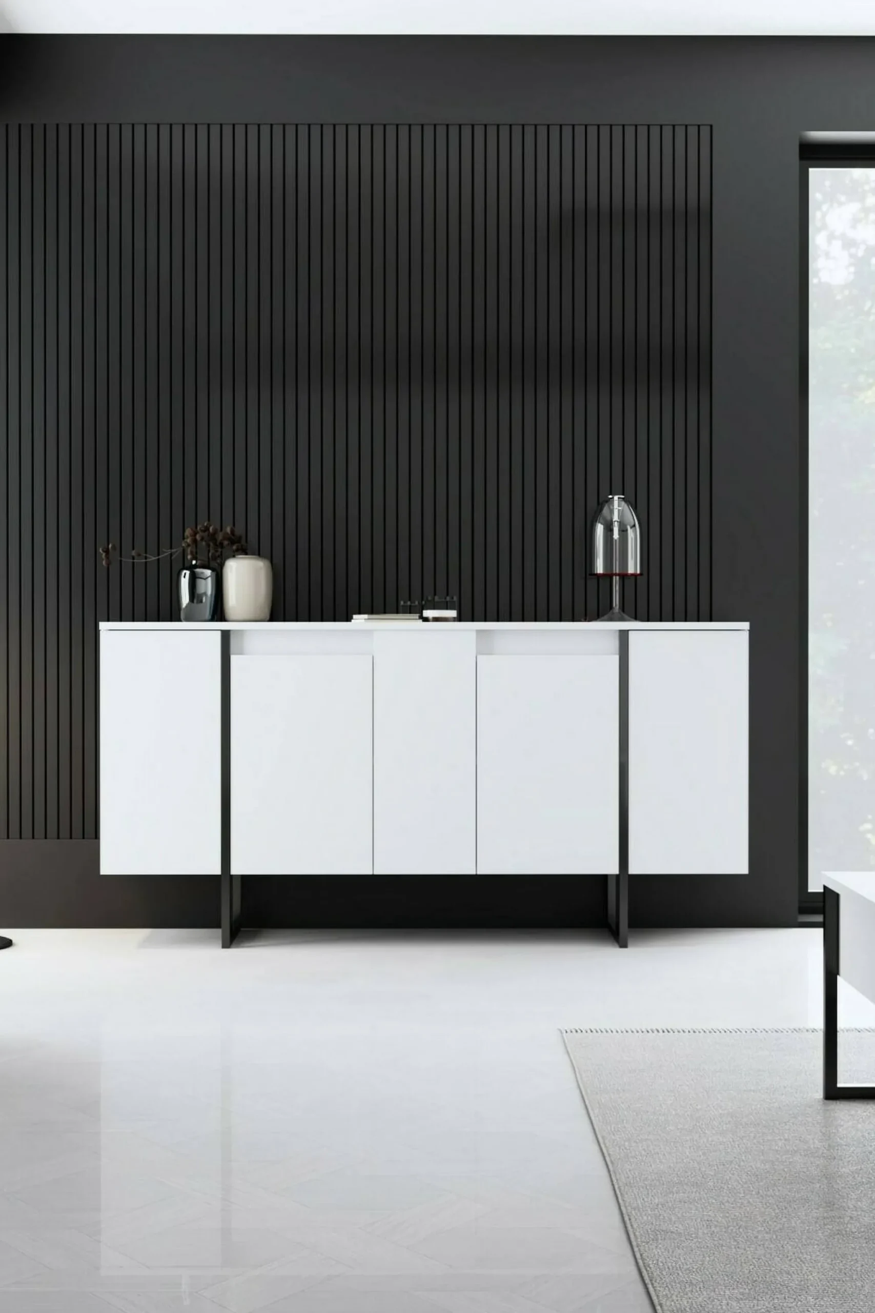 Credenza Arta, 160x35h80 cm, Bianco e Nero<Dmora Cheap