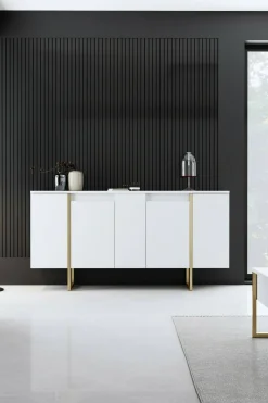 Credenza Arta, 160x35h80 cm, Bianco e Oro<Dmora Hot
