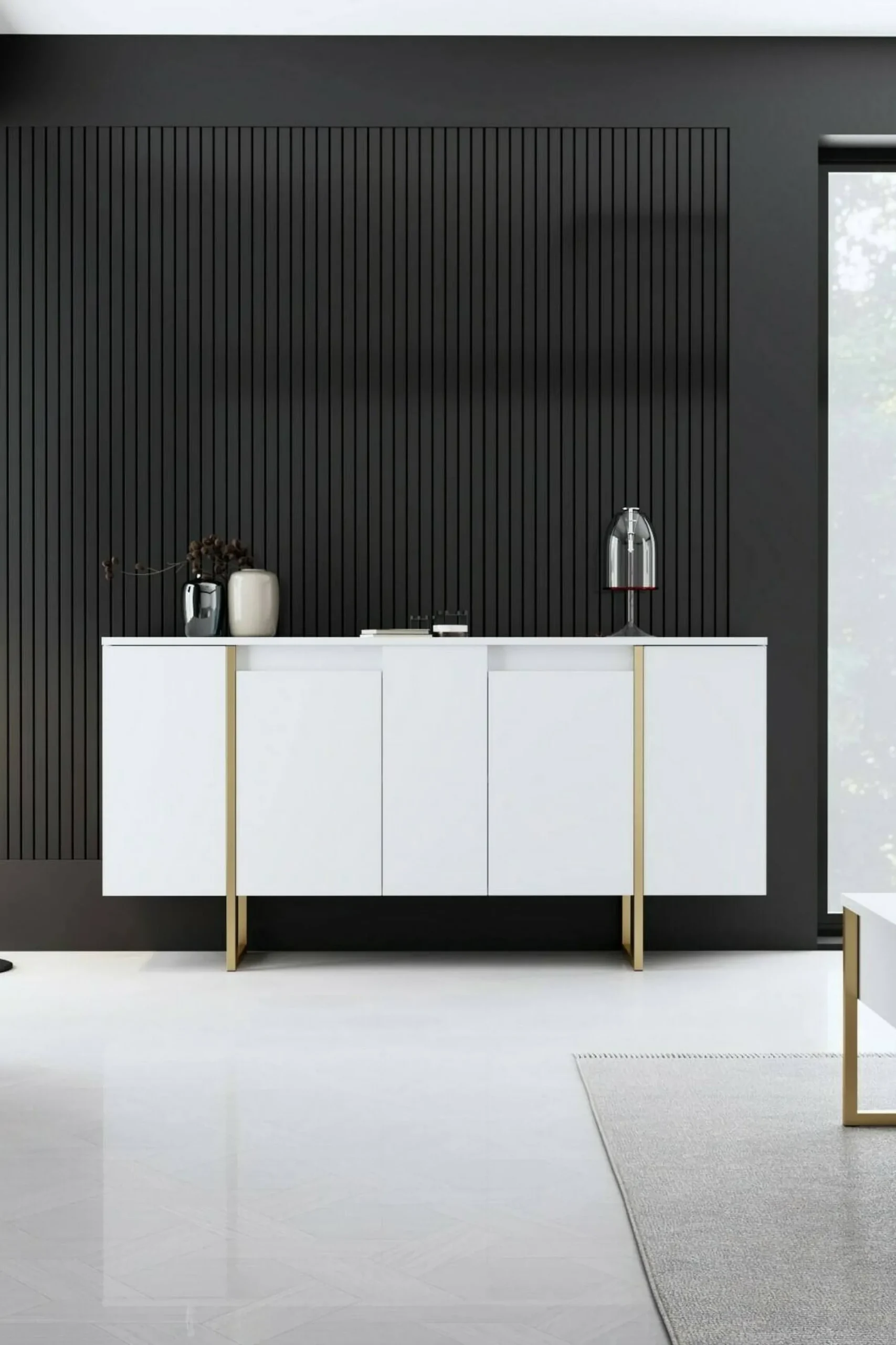 Credenza Arta, 160x35h80 cm, Bianco e Oro<Dmora Hot