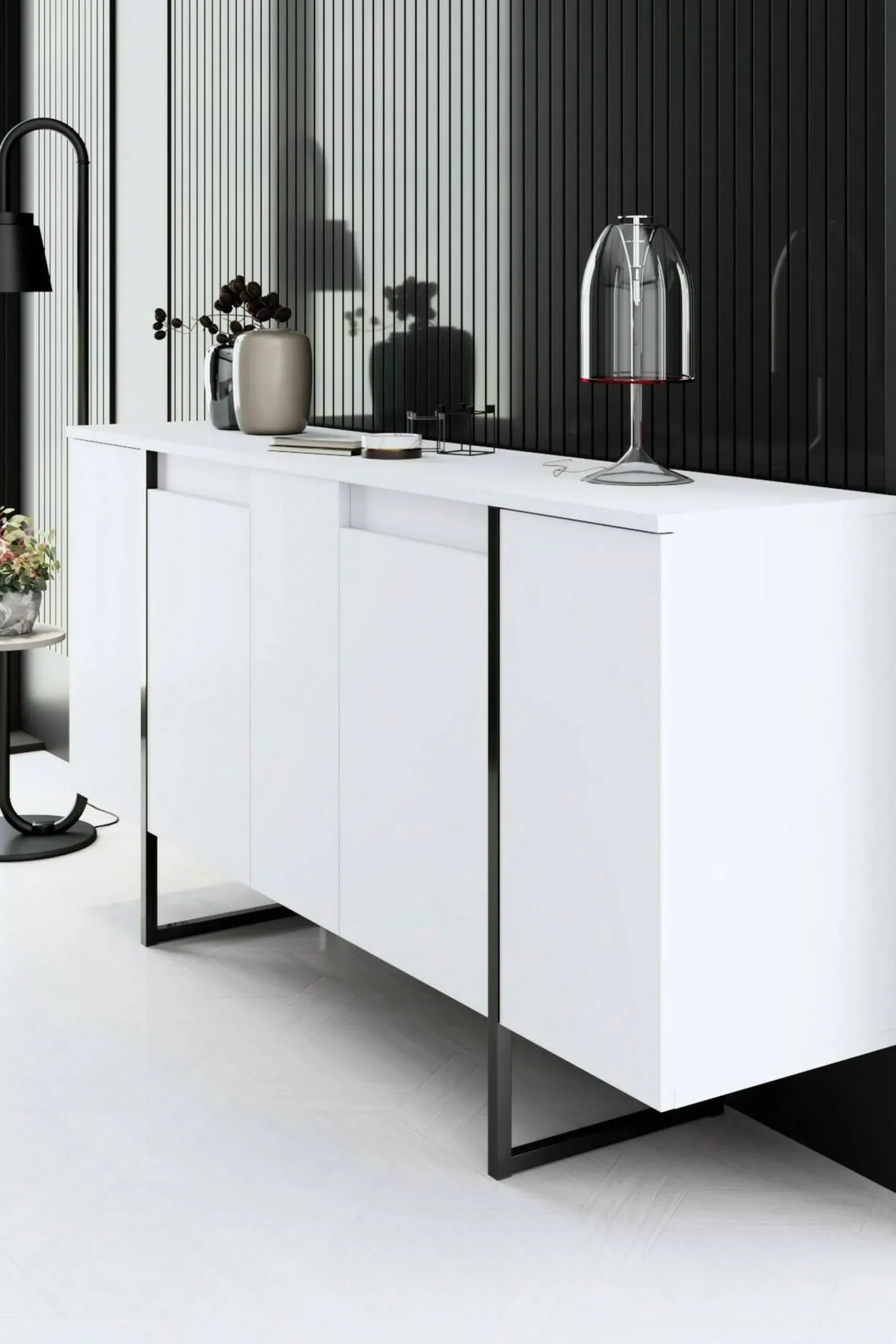 Credenza Arta, 160x35h80 cm, Bianco e Nero<Dmora Cheap