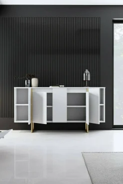 Credenza Arta, 160x35h80 cm, Bianco e Oro<Dmora Hot