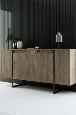 Credenza Arta, 160x35h80 cm, Noce e Nero<Dmora Online