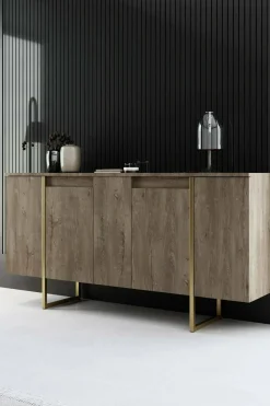 Credenza Arta, 160x35h80 cm, Noce e Oro<Dmora Fashion