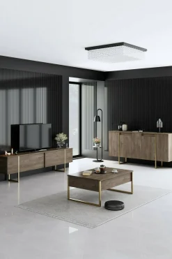 Credenza Arta, 160x35h80 cm, Noce e Oro<Dmora Fashion