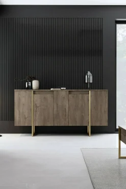 Credenza Arta, 160x35h80 cm, Noce e Oro<Dmora Fashion