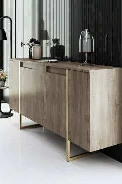 Credenza Arta, 160x35h80 cm, Noce e Oro<Dmora Fashion