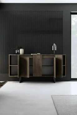 Credenza Arta, 160x35h80 cm, Noce e Nero<Dmora Online