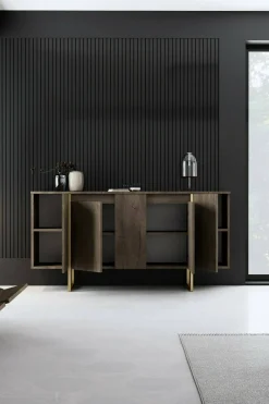 Credenza Arta, 160x35h80 cm, Noce e Oro<Dmora Fashion