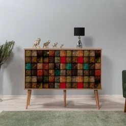 Credenza Arzumia, 120x36h90 cm, Quercia e Multicolore<Dmora New