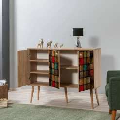 Credenza Arzumia, 120x36h90 cm, Quercia e Multicolore<Dmora New
