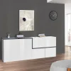 Credenza Asaba, cm 210x40h80, Bianco lucido e Ardesia<Dmora Sale