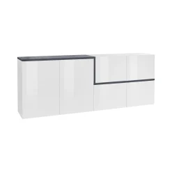 Credenza Asaba, cm 210x40h80, Bianco lucido e Ardesia<Dmora Sale