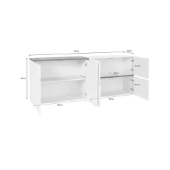 Credenza Asaba, cm 210x40h80, Bianco lucido e Ardesia<Dmora Sale
