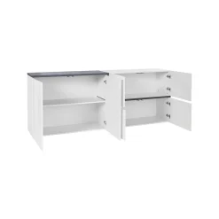 Credenza Asaba, cm 210x40h80, Bianco lucido e Ardesia<Dmora Sale