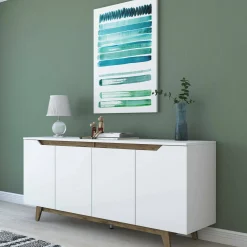 Credenza Ascaro, 180x45h79 cm, Bianco e Noce<Dmora Store