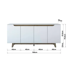 Credenza Ascaro, 180x45h79 cm, Bianco e Noce<Dmora Store