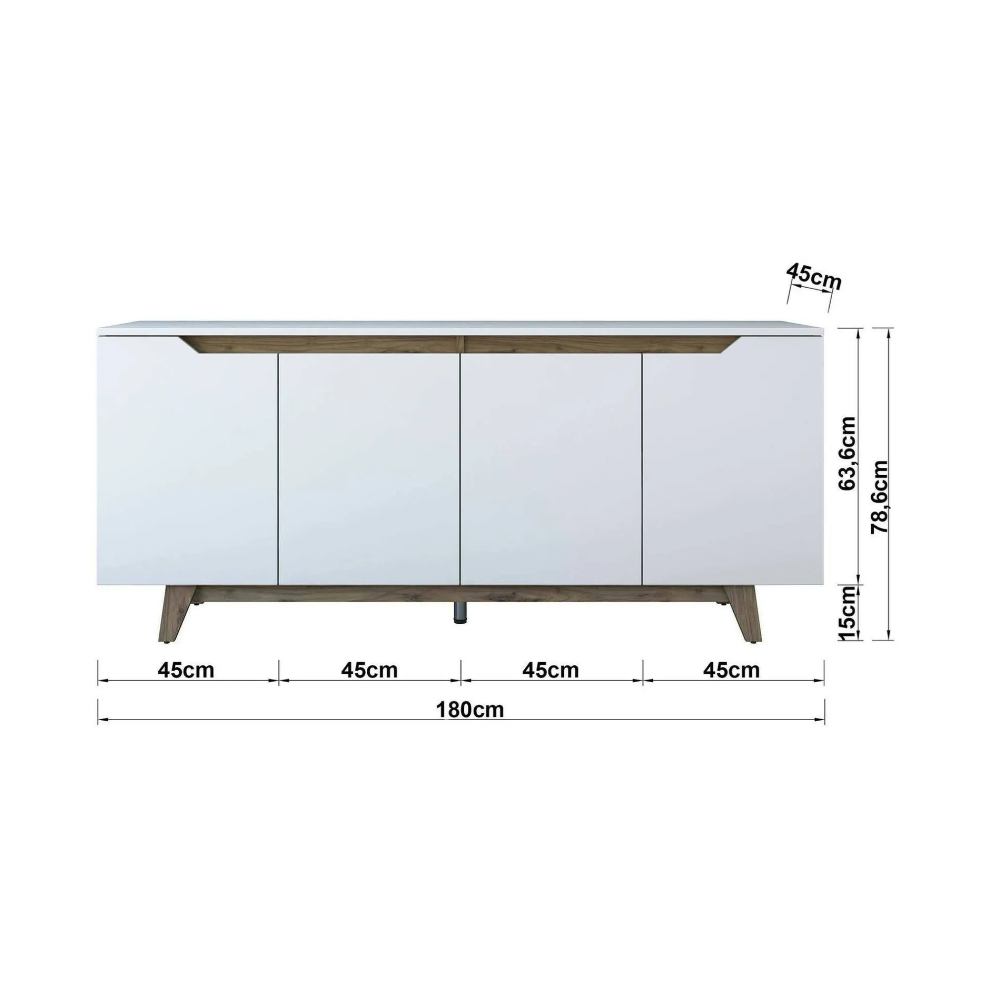 Credenza Ascaro, 180x45h79 cm, Bianco e Noce<Dmora Store