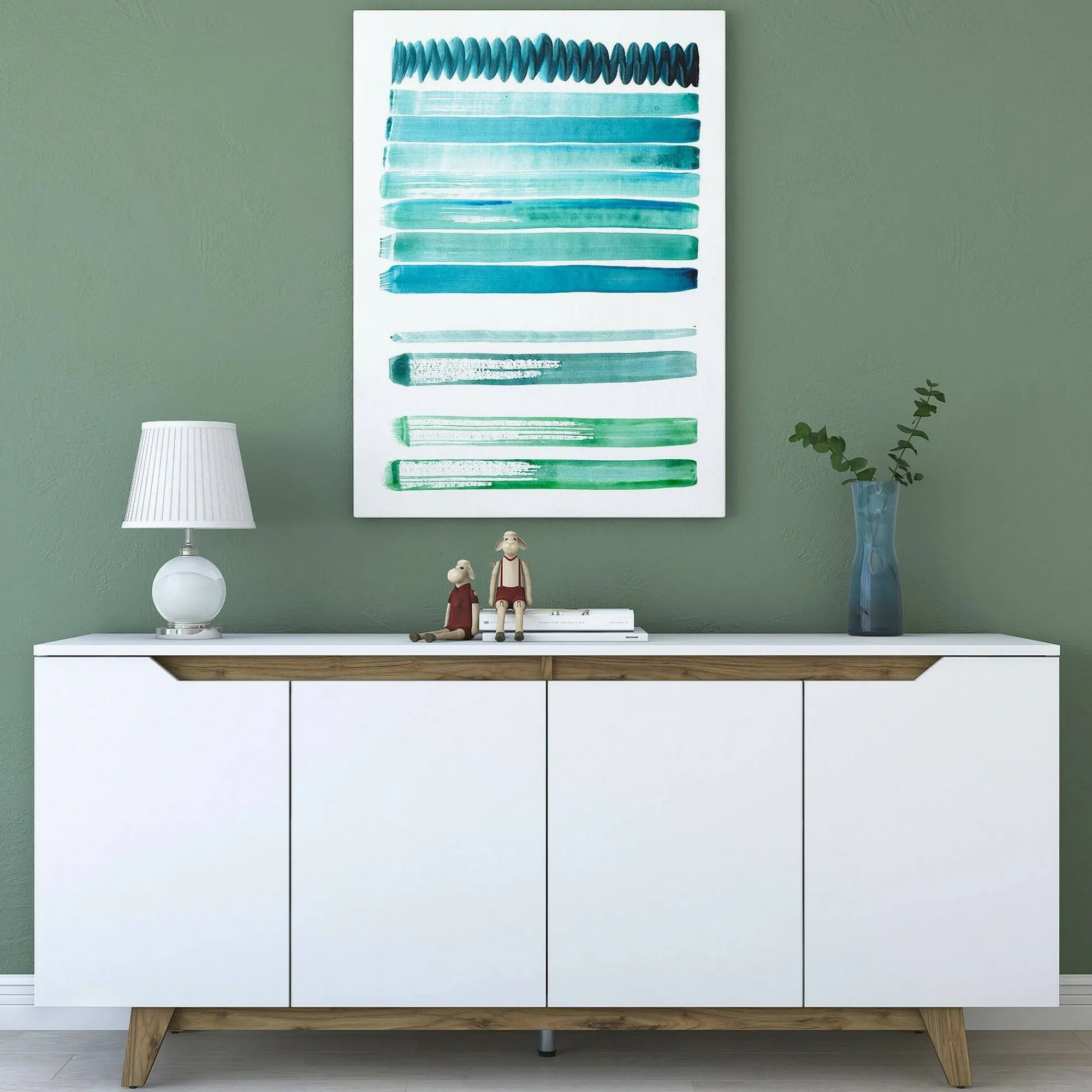 Credenza Ascaro, 180x45h79 cm, Bianco e Noce<Dmora Store