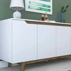Credenza Ascaro, 180x45h79 cm, Bianco e Noce<Dmora Store