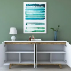 Credenza Ascaro, 180x45h79 cm, Bianco e Noce<Dmora Store