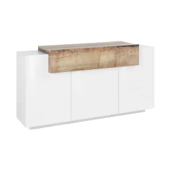 Credenza Aschly, cm 160x45h86, Bianco lucido e Acero<Dmora Cheap