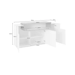 Credenza Aschly, cm 160x45h86, Bianco lucido e Ardesia<Dmora Outlet