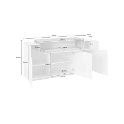 Credenza Aschly, cm 160x45h86, Bianco lucido e Cemento<Dmora Fashion