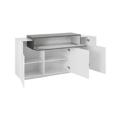 Credenza Aschly, cm 160x45h86, Bianco lucido e Ardesia<Dmora Outlet