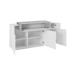 Credenza Aschly, cm 160x45h86, Bianco lucido e Cemento<Dmora Fashion