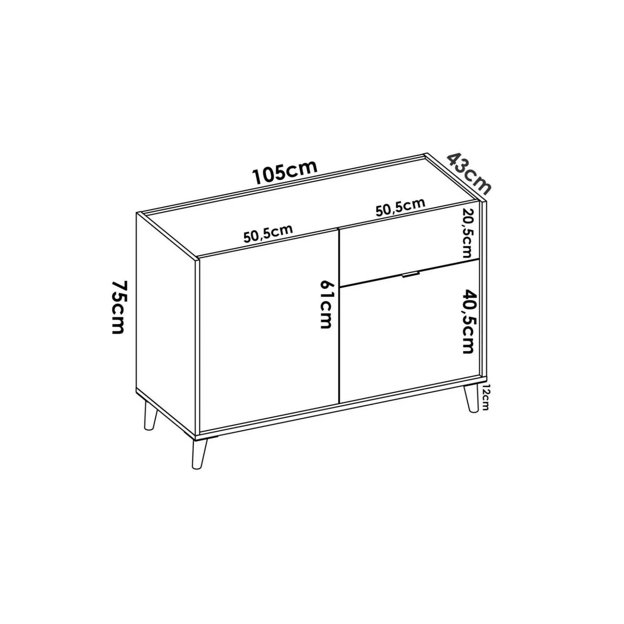 Credenza Ascot, 105x43h75 cm, Bianco e Rovere<Dmora New
