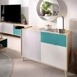 Credenza Ascot, 105x43h75 cm, Bianco e Rovere<Dmora New
