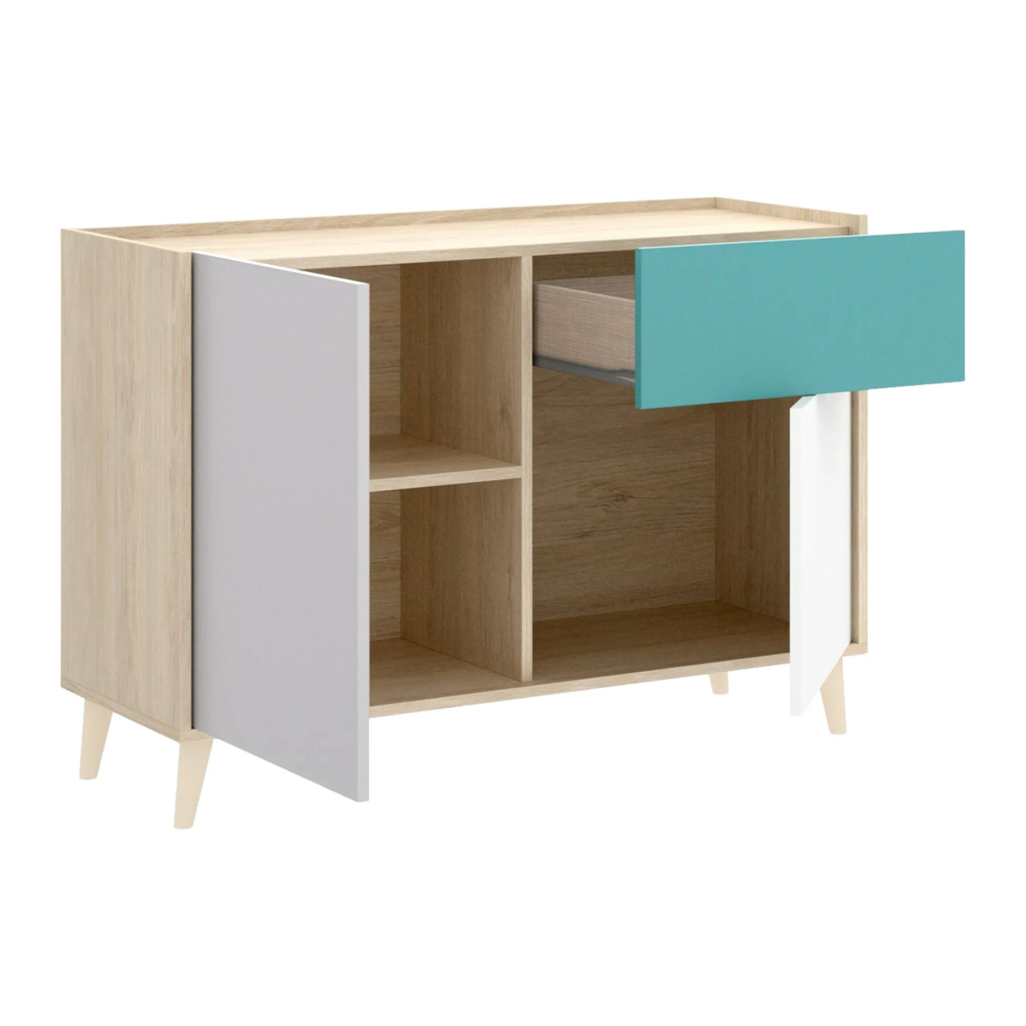 Credenza Ascot, 105x43h75 cm, Bianco e Rovere<Dmora New
