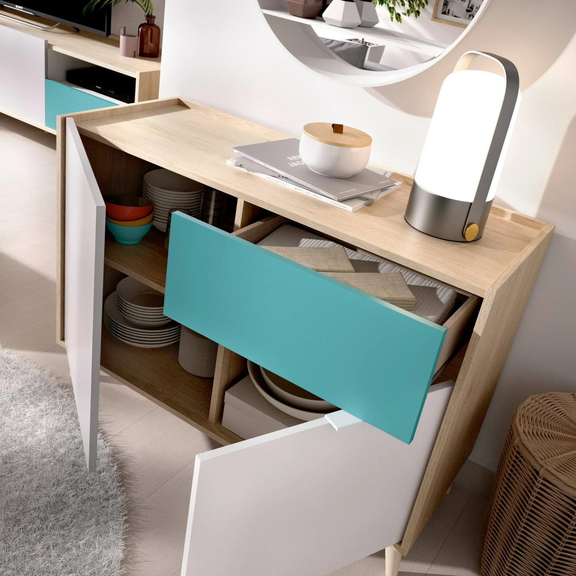 Credenza Ascot, 105x43h75 cm, Bianco e Rovere<Dmora New