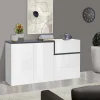 Credenza Asgard, cm 150x40h80, Bianco lucido e Ardesia<Dmora Clearance