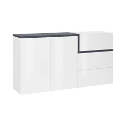 Credenza Asgard, cm 150x40h80, Bianco lucido e Ardesia<Dmora Clearance