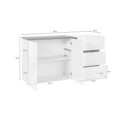 Credenza Asgard, cm 150x40h80, Bianco lucido e Ardesia<Dmora Clearance