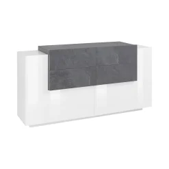 Credenza Ashi, cm 160x45h86, Bianco lucido e Ardesia<Dmora Shop