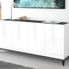 Credenza Ashley, cm 160x40h82, Bianco lucido e Ardesia<Dmora Online
