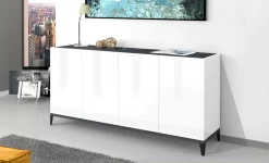 Credenza Ashley, cm 160x40h82, Bianco lucido e Ardesia<Dmora Online