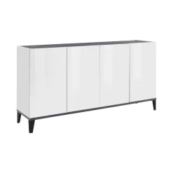 Credenza Ashley, cm 160x40h82, Bianco lucido e Ardesia<Dmora Online