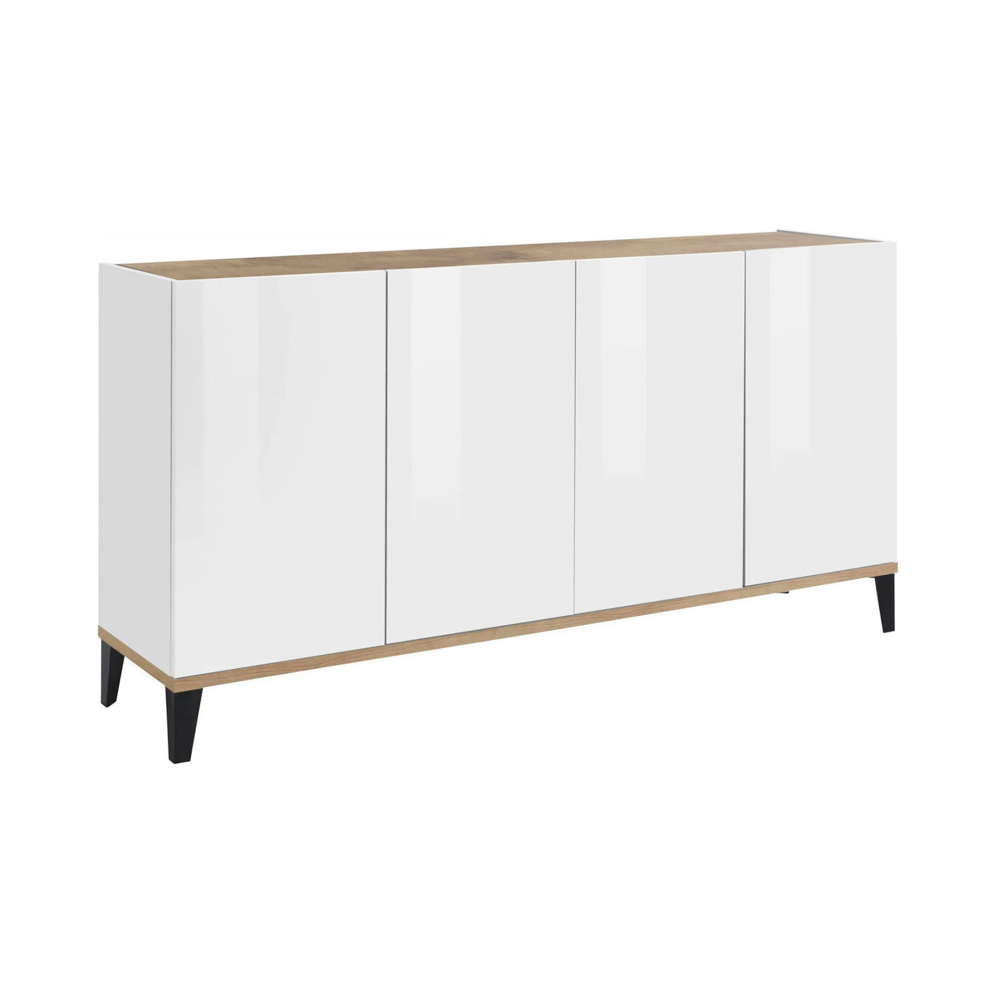 Credenza Ashley, cm 160x40h82, Bianco lucido e Acero<Dmora Fashion