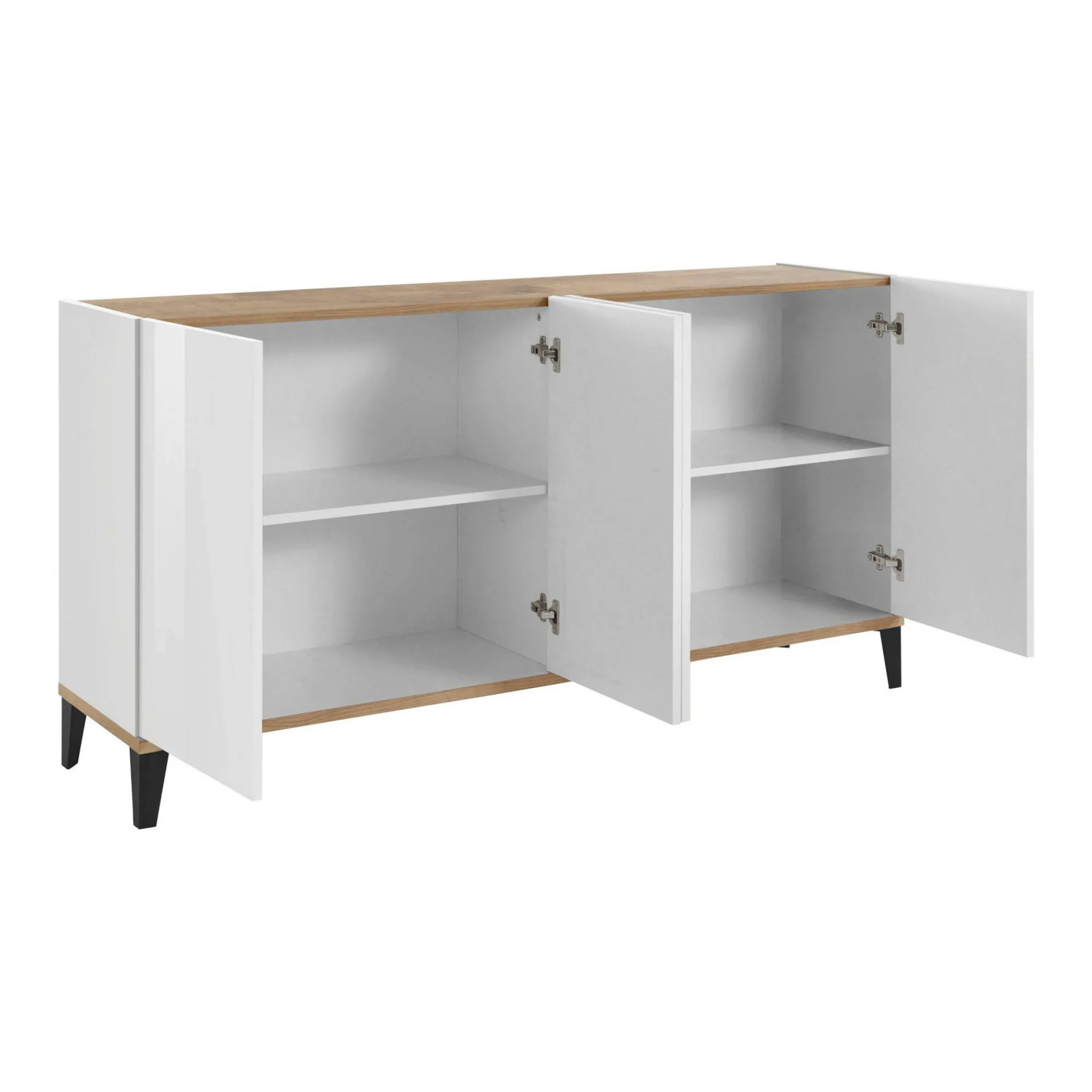 Credenza Ashley, cm 160x40h82, Bianco lucido e Acero<Dmora Fashion