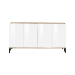 Credenza Ashley, cm 160x40h82, Bianco lucido e Acero<Dmora Fashion